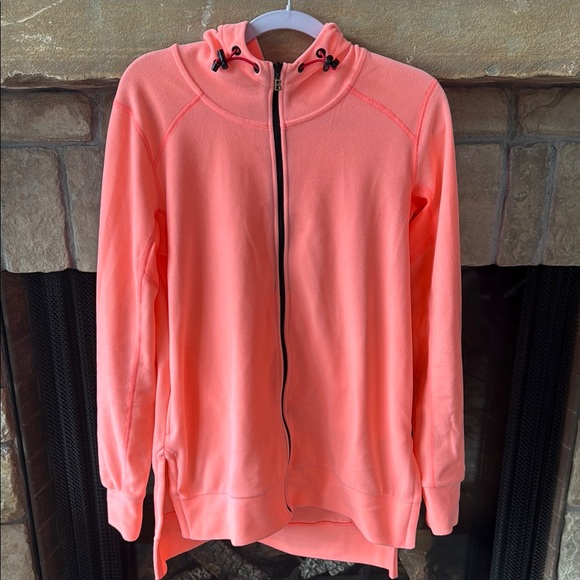 Bogner Bright Coral & black Zip-Up Apres Ski long velour Hoodie. Medium